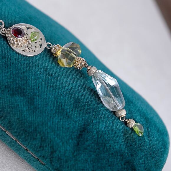 Sterling Silver Multi Gemstone Charm Pendant Garnet Aquamarine Peridot Boho 13g - Picture 5 of 6